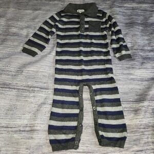 RUUM Baby Cashmere Blend Knit Striped One Piece Romper Blue Gray 6-12 Months‎
